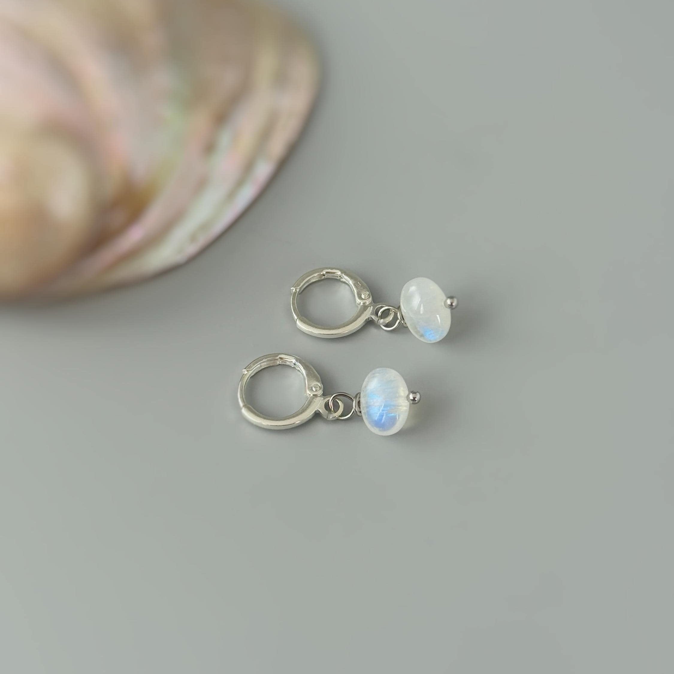 Dainty Moonstone Hoop Earrings Silver, Gold, Rose Gold Minimalist Huggie Hoop Dangle Earrings June Birthstone Jewelry Handmade gift for wife