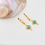 North Star Earrings dangle gold Huggie Hoops dainty minimalist blue Polaris charm aqua crystal earrings handmade jewelry gift for daughter
