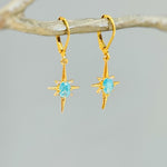 North Star Earrings dangle gold Huggie Hoops dainty minimalist blue Polaris charm aqua crystal earrings handmade jewelry gift for daughter