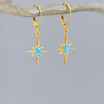 North Star Earrings dangle gold Huggie Hoops dainty minimalist blue Polaris charm aqua crystal earrings handmade jewelry gift for daughter