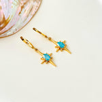 North Star Earrings dangle gold Huggie Hoops dainty minimalist blue Polaris charm aqua crystal earrings handmade jewelry gift for daughter