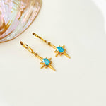 North Star Earrings dangle gold Huggie Hoops dainty minimalist blue Polaris charm aqua crystal earrings handmade jewelry gift for daughter