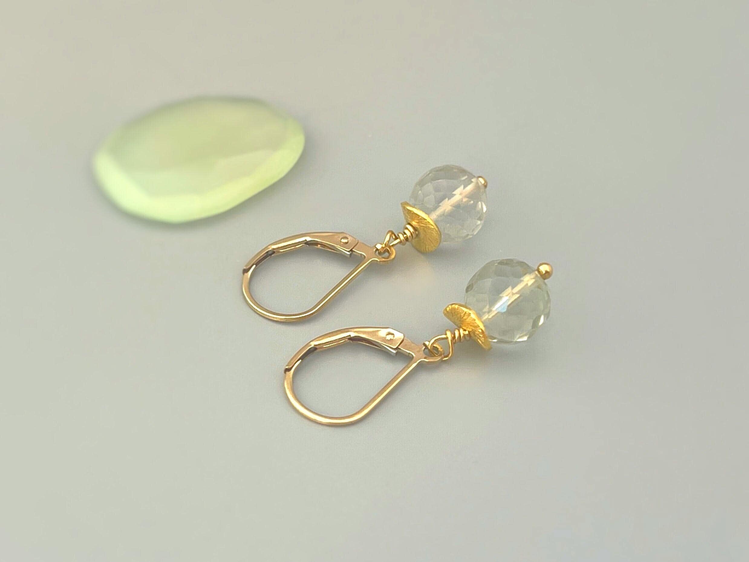 Green Amethyst Earrings dangle Sterling Silver 14k Gold FIll Rose Gold Dainty Drop dangly Earrings Minimalist artisan handmade jewelry gift