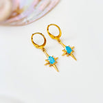 North Star Earrings dangle gold Huggie Hoops dainty minimalist blue Polaris charm crystal earrings handmade jewelry gift for daughter, bff