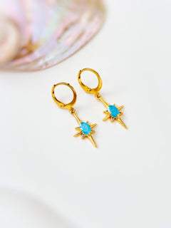 North Star Earrings dangle gold Huggie Hoops dainty minimalist blue Polaris charm crystal earrings handmade jewelry gift for daughter, bff