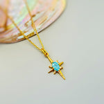 Gold North Star Necklace dainty aqua blue Polaris pendant minimalist crystal necklace travel jewelry gift for graduation adventurer daughter