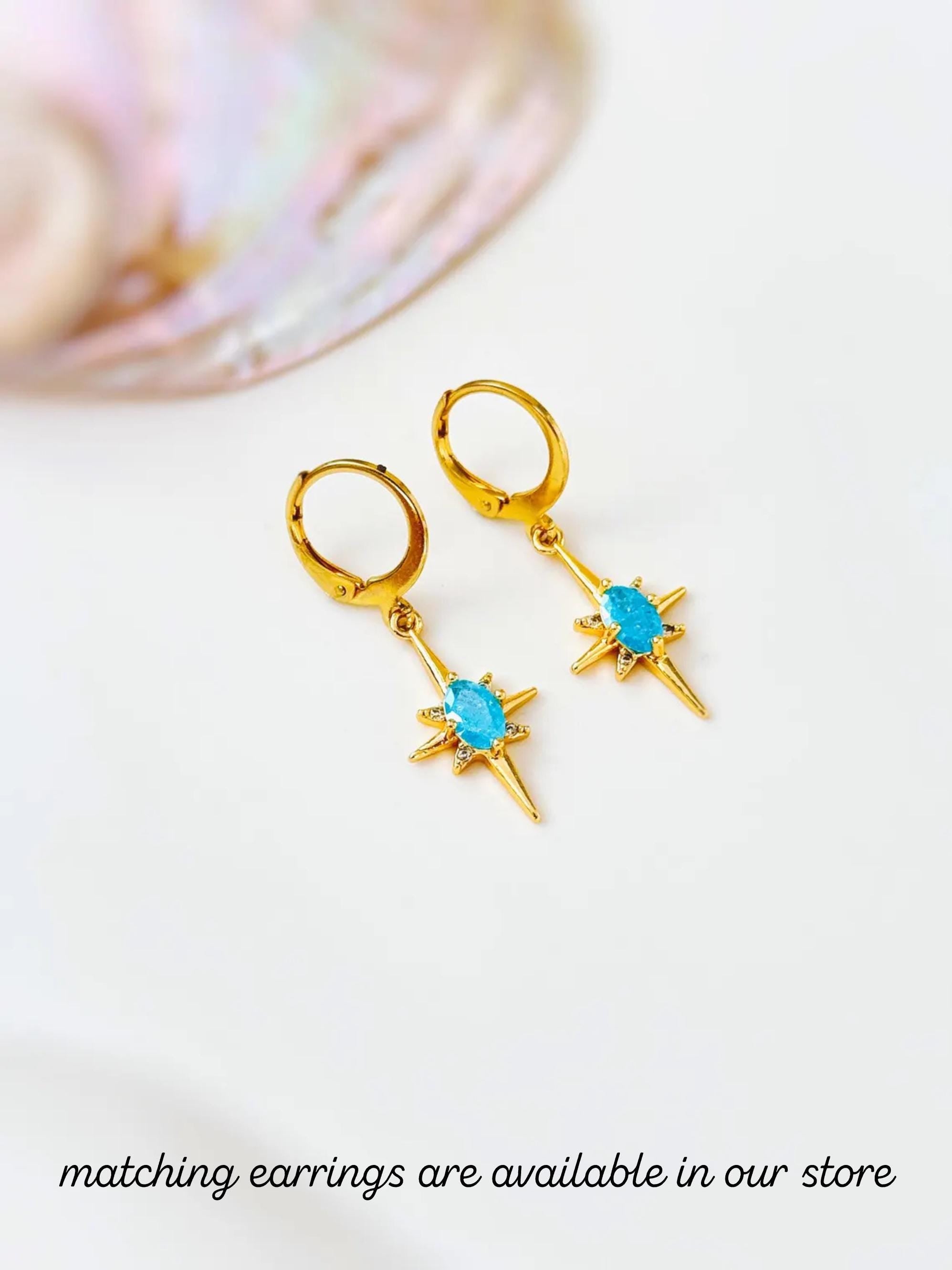 Gold North Star Necklace dainty aqua blue Polaris pendant minimalist crystal necklace travel jewelry gift for graduation adventurer daughter