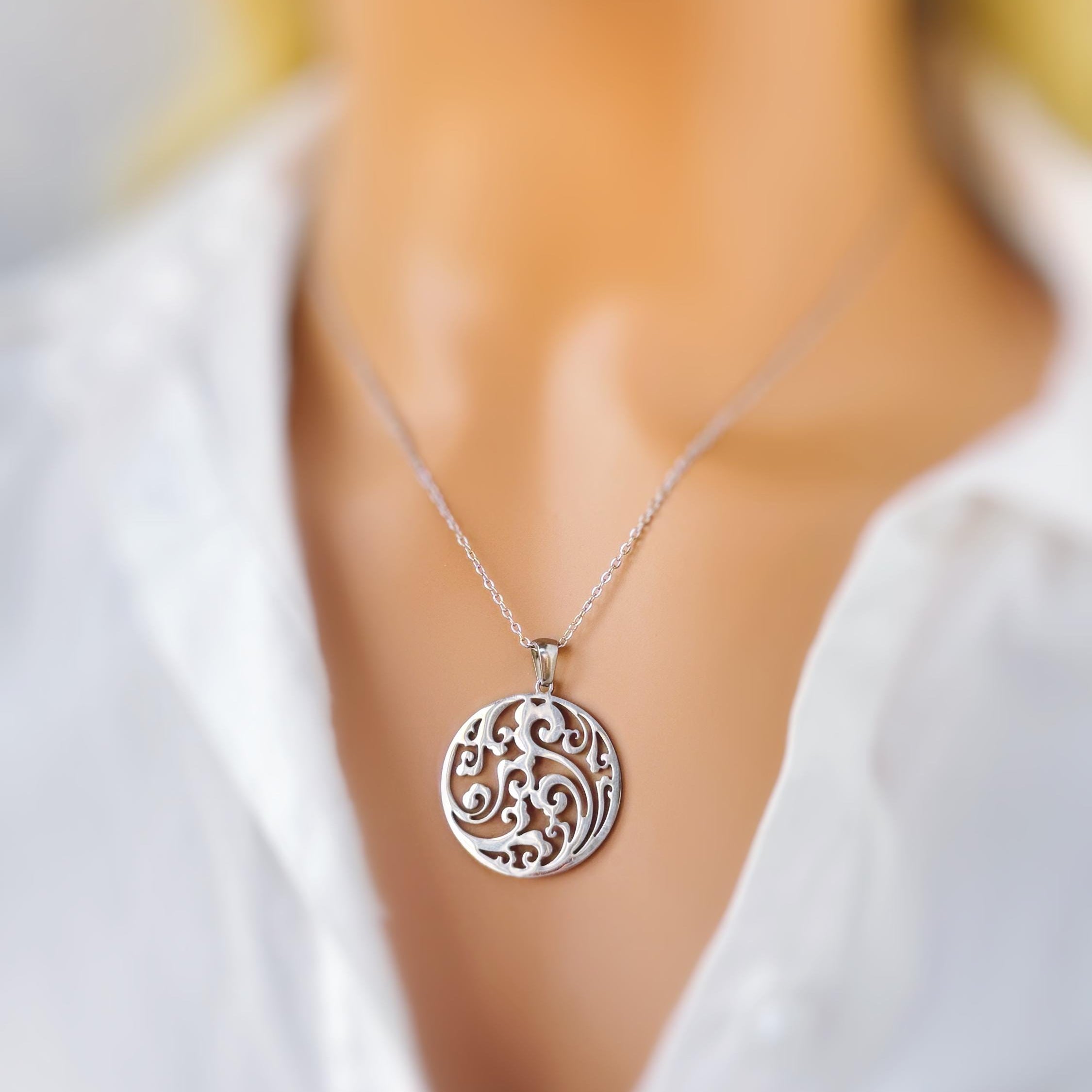 Silver Filigree Cloud Necklace sky wave pendant handmade jewelry gift for outdoor nature lovers and adventurers daughter, sister, friend bff