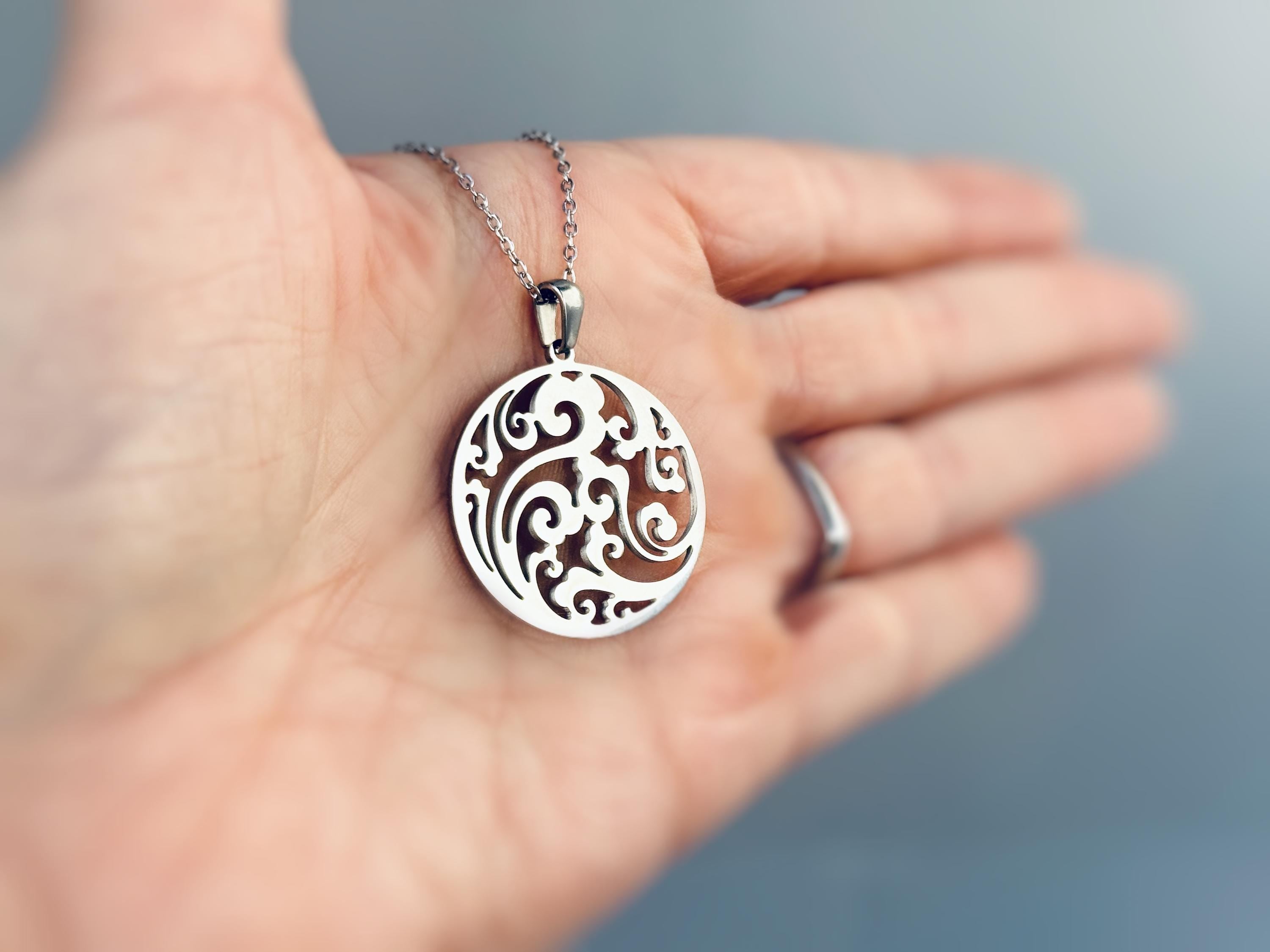 Silver Filigree Cloud Necklace sky wave pendant handmade jewelry gift for outdoor nature lovers and adventurers daughter, sister, friend bff