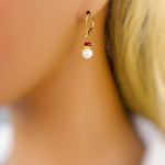 Dainty Pearl and Ruby Earrings dangle 14k gold Sterling Silver dangly handmade red gemstone freshwater pearl jewelry July birthstone gift