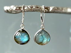 Handmade Labradorite Dangle Earrings minimalist gemstone drop earrings in sterling silver