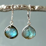 Handmade Labradorite Dangle Earrings minimalist gemstone drop earrings in sterling silver