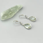Dainty Green Amethyst earrings Dangle Sterling Silver sage green Prasiolite Gemstone dangly drop earrings Handmade Jewelry gift for wife