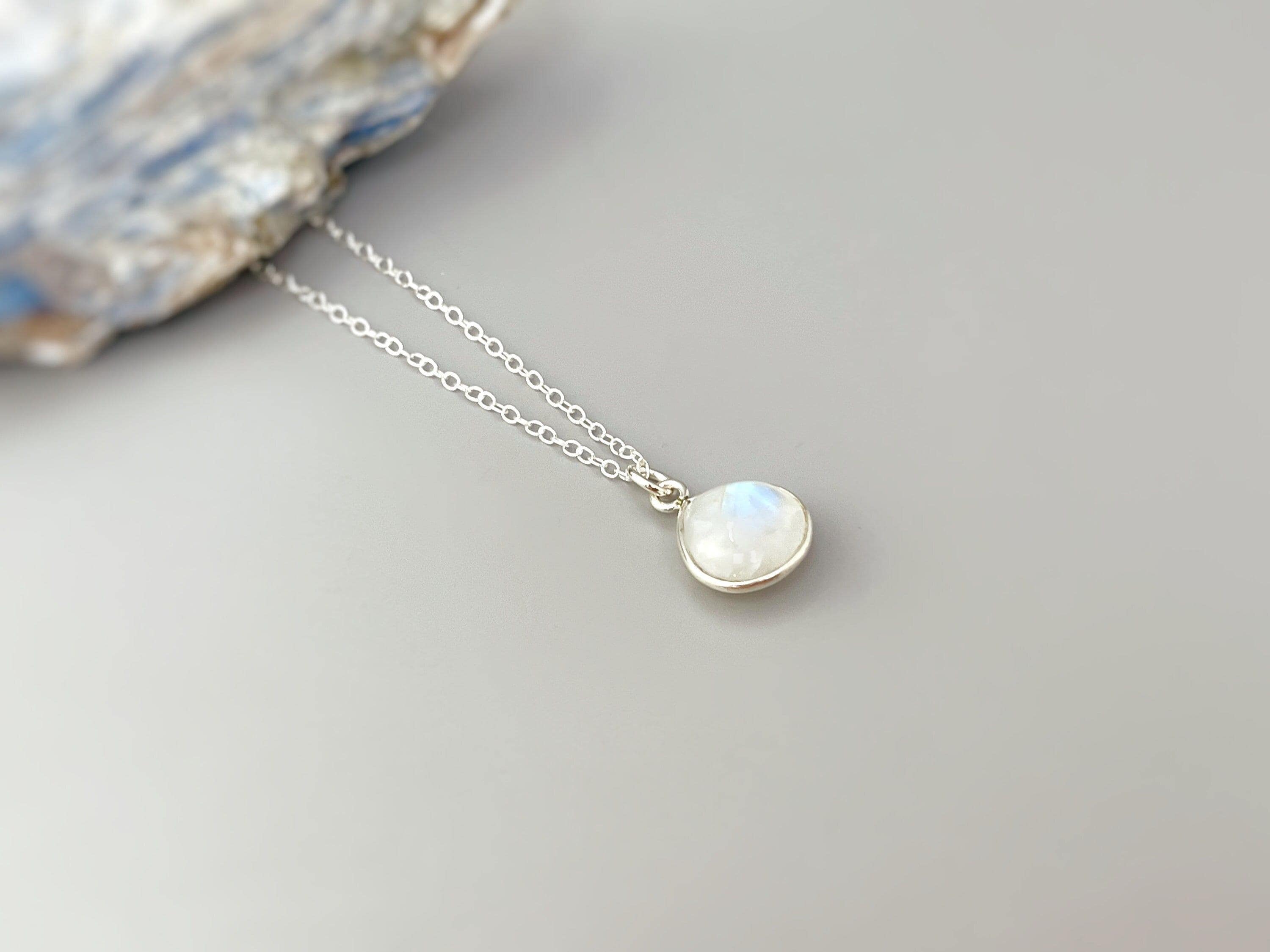 Moonstone Necklace Sterling Silver handmade blue gemstone pendant June birthstone jewelry layering boho necklace for women gift for mom wife