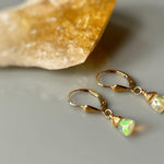 Dainty Opal earrings 14k Gold Dangly genuine Ethiopian Fire Opal Leverbacks natural real opal jewelry October Birth Stone gift for wife, mom