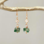 Dangly Moss Agate Earrings dainty raw gemstone crystal earrings Rose Gold, Sterling Silver, 14k Gold Handmade jewelry gift 14k Gold Fill