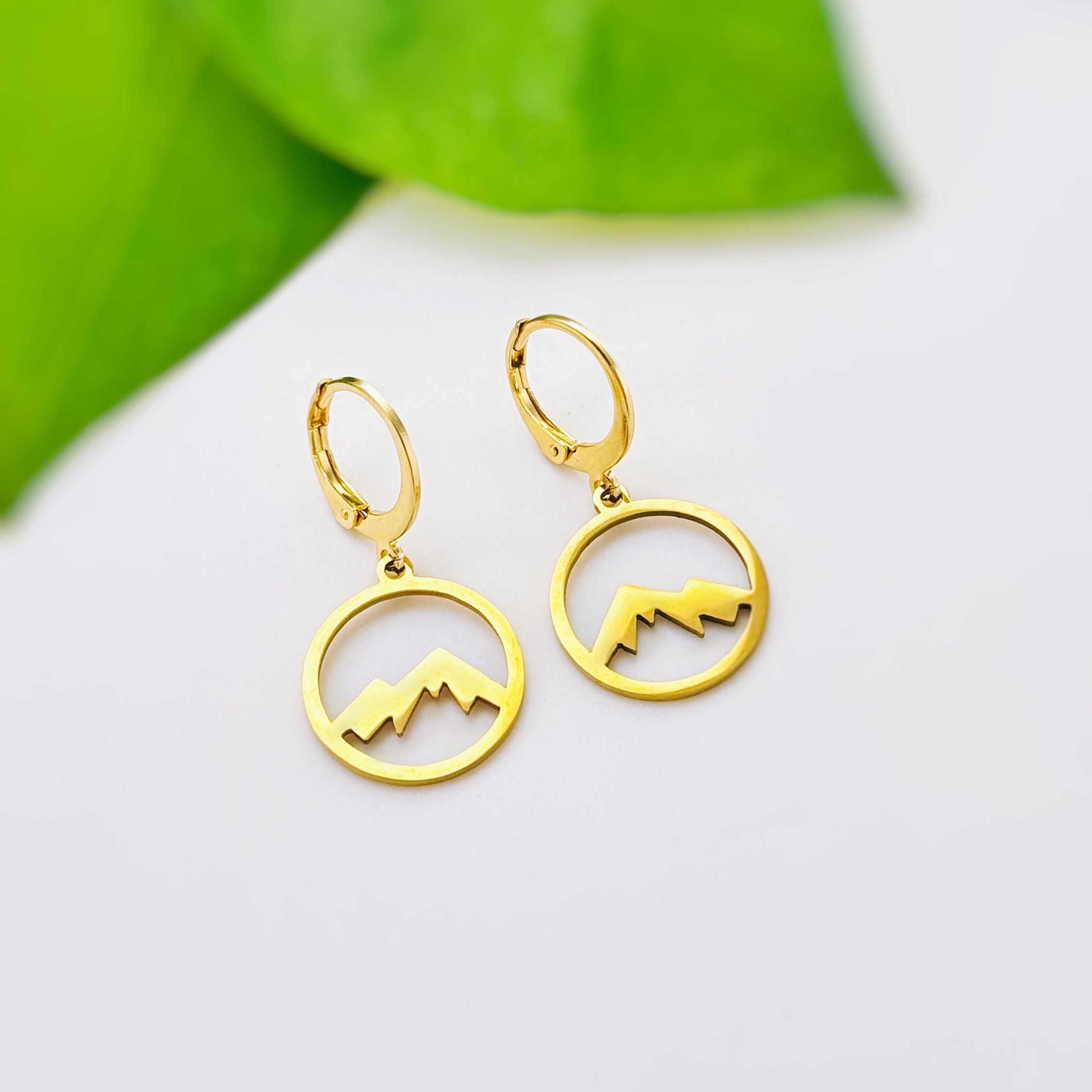 Silver Mountain Earrings Huggie Hoop dangle gold hoops handmade nature jewelry gift for hikers, campers, skiers bff Colorado smoky mountains