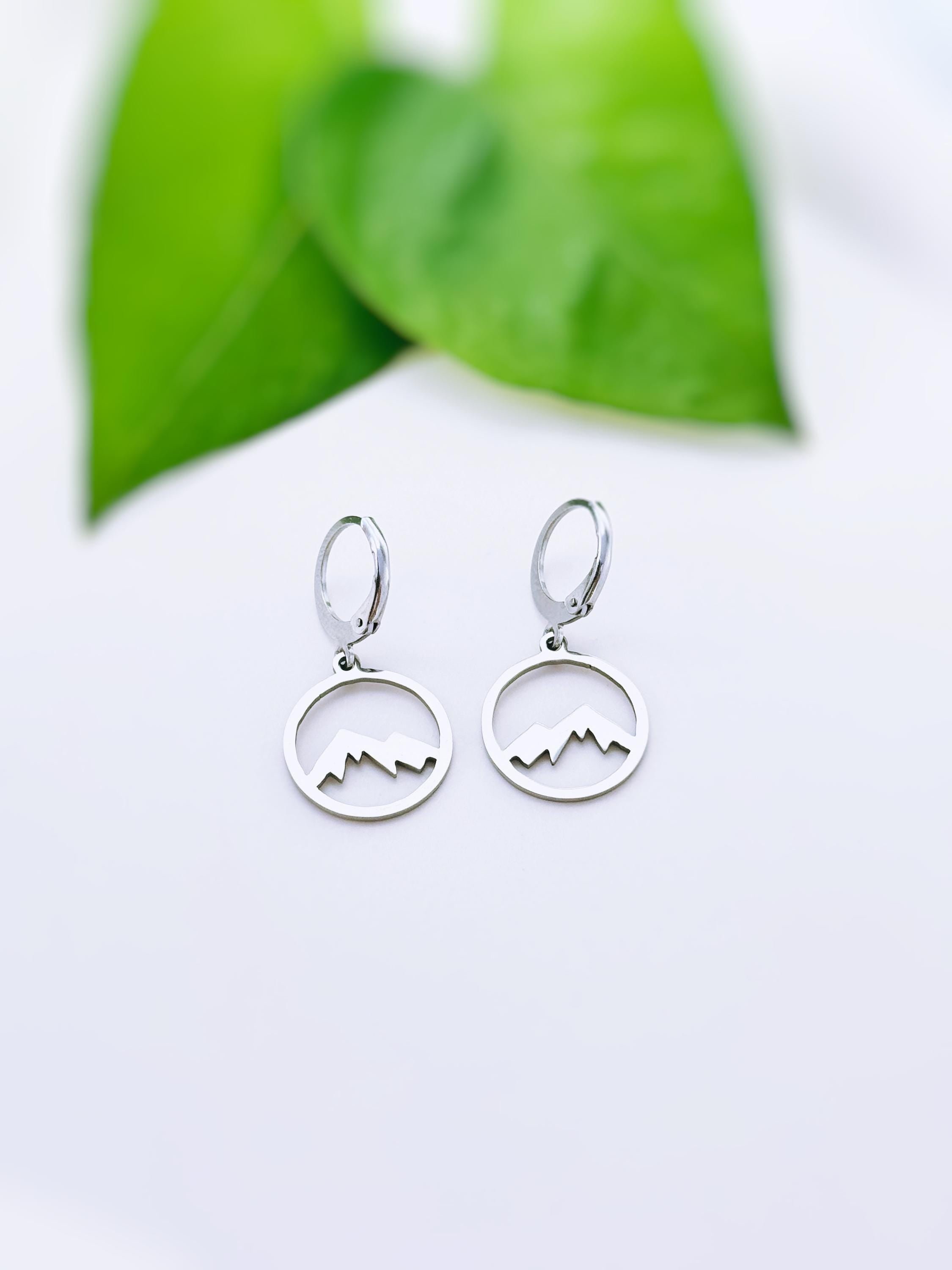 Silver Mountain Earrings Huggie Hoop dangle gold hoops handmade nature jewelry gift for hikers, campers, skiers bff Colorado smoky mountains
