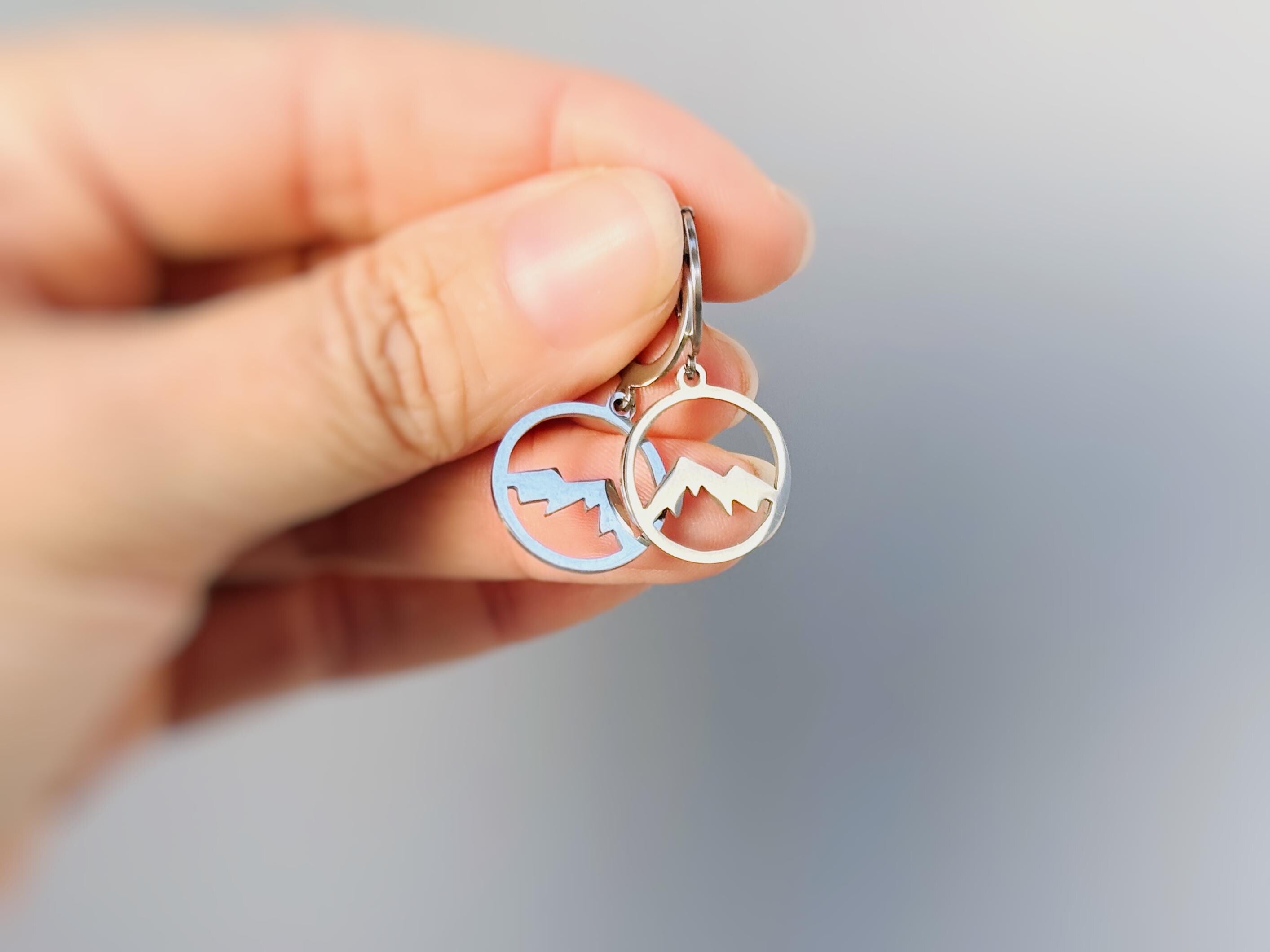 Silver Mountain Earrings Huggie Hoop dangle gold hoops handmade nature jewelry gift for hikers, campers, skiers bff Colorado smoky mountains