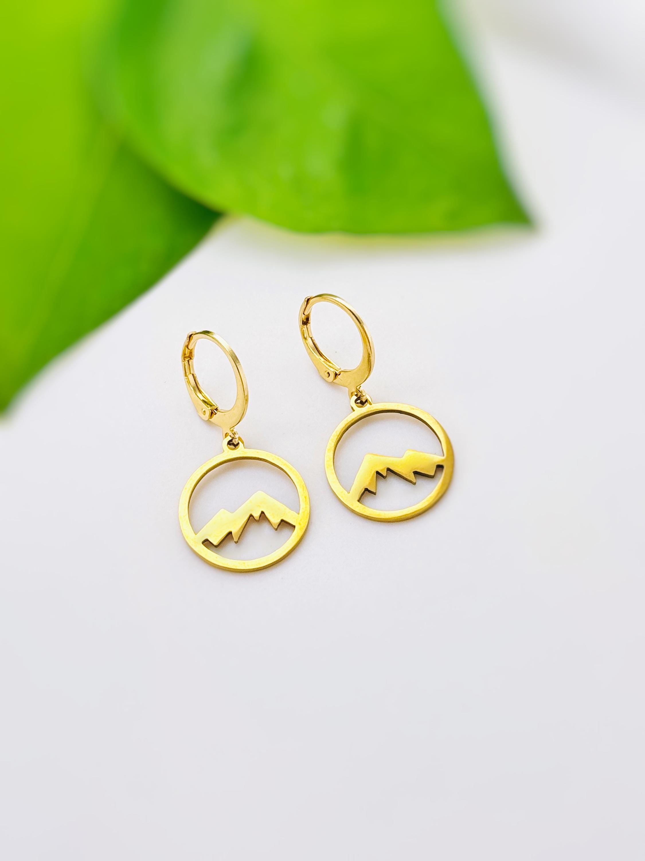 Silver Mountain Earrings Huggie Hoop dangle gold hoops handmade nature jewelry gift for hikers, campers, skiers bff Colorado smoky mountains