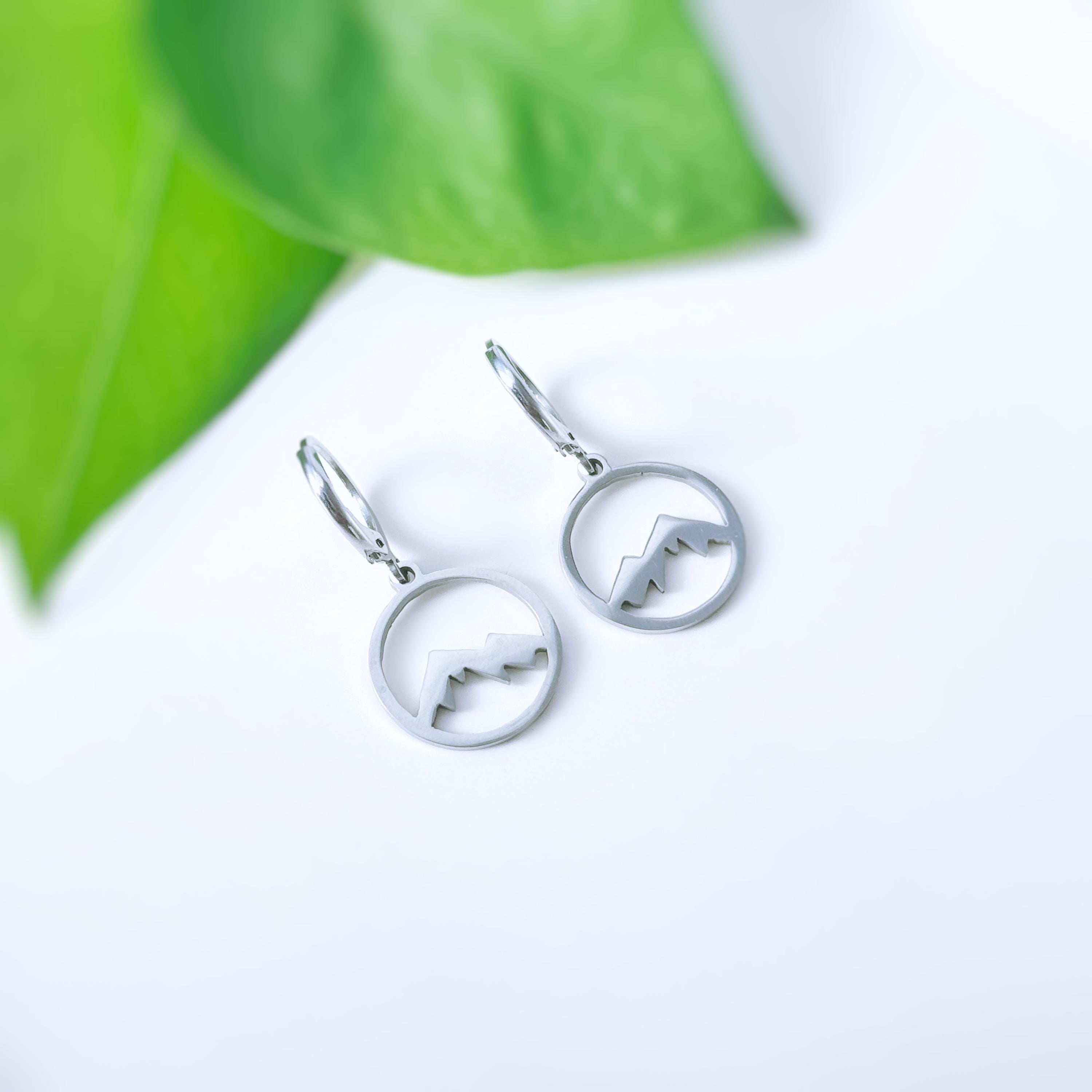 Silver Mountain Earrings Huggie Hoop dangle gold hoops handmade nature jewelry gift for hikers, campers, skiers bff Colorado smoky mountains