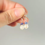 Dainty Tanzanite and Pearl Earrings dangle 14k gold , Sterling Silver handmade purple gemstone freshwater pearl jewelry December birthstone