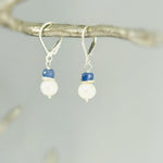 Dainty Tanzanite and Pearl Earrings dangle 14k gold , Sterling Silver handmade purple gemstone freshwater pearl jewelry December birthstone