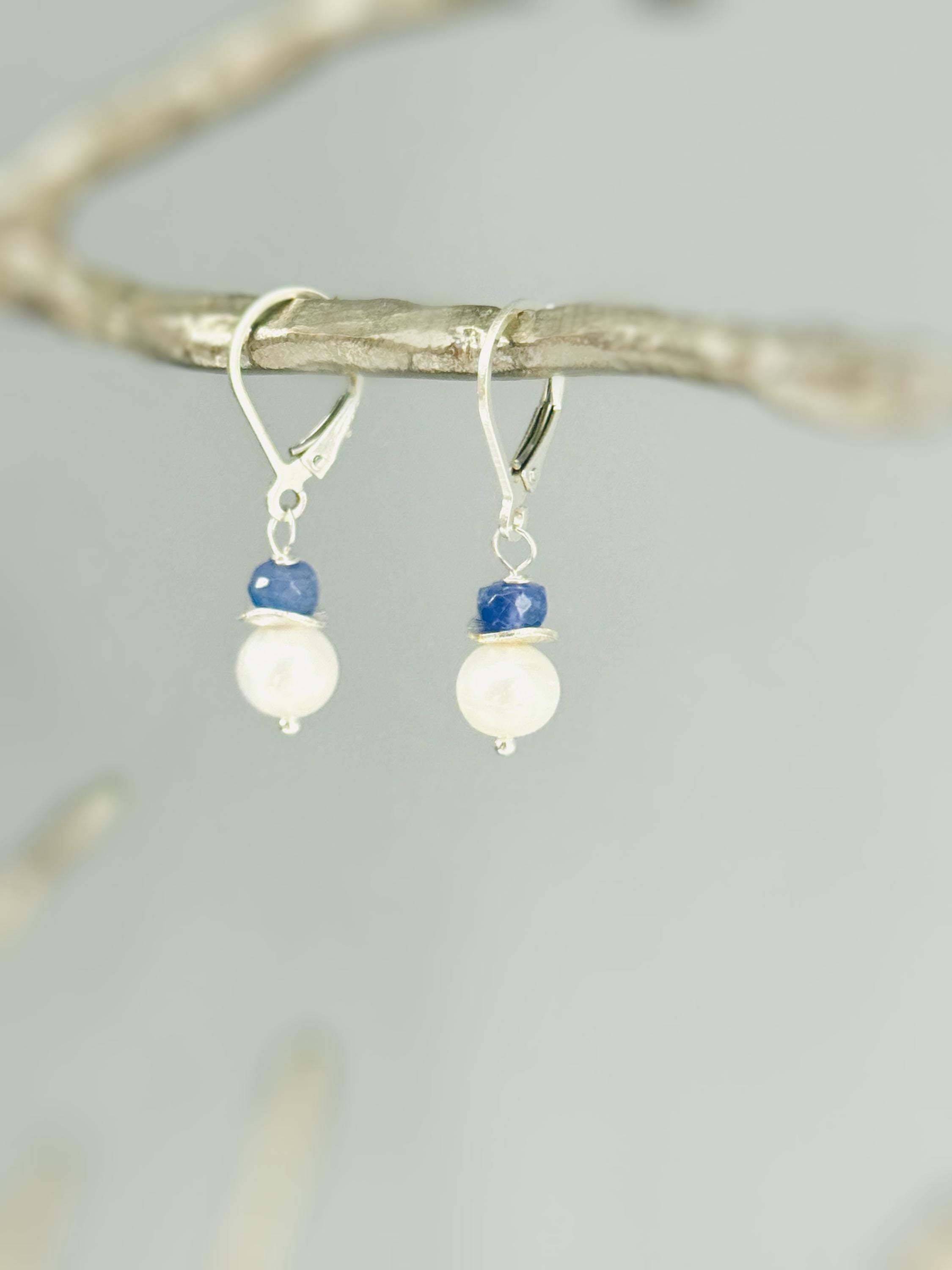 Dainty Tanzanite and Pearl Earrings dangle 14k gold , Sterling Silver handmade purple gemstone freshwater pearl jewelry December birthstone