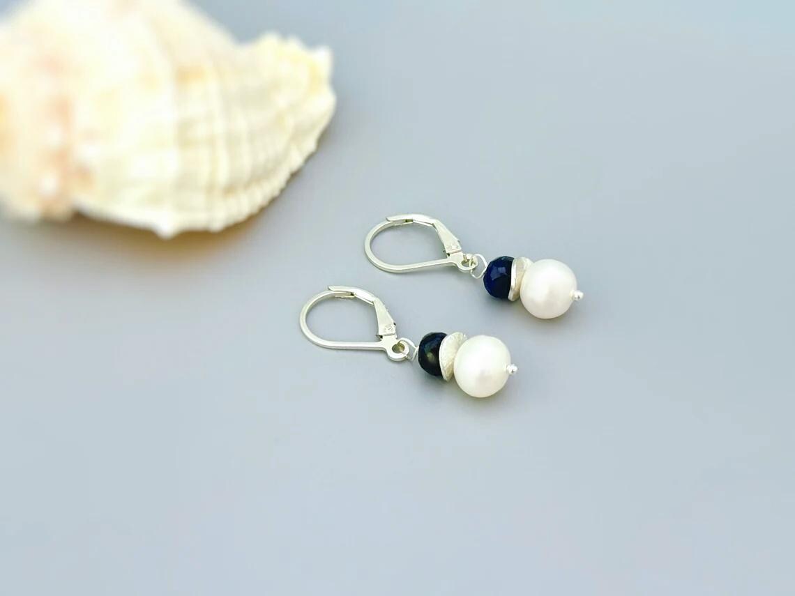 Pearl and Blue Sapphire Earrings