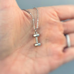Dumbbell Necklace silver, gold unique fitness accessories gym gift for personal trainers, powerlifters, weightlifters, women, men, athletes