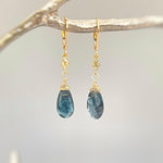 Moss Kyanite earrings dangle, Sterling Silver Crystal dangly boho unique handmade blue green crystal jewelry for women, gift for mom, wife
