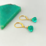 Emerald Green Gemstone earrings dangle 14k gold, Sterling Silver, Rose Gold Dainty drop crystal Quartz dangly birthstone handmade jewelry