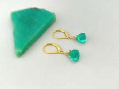 Emerald Green Gemstone earrings dangle 14k gold, Sterling Silver, Rose Gold Dainty drop crystal Quartz dangly birthstone handmade jewelry