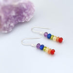 Unique colorful rianbow lesbian pride earrings. Handmade gemstone jewelry gift for girlfriends, wife, woman, her