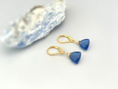 Dainty Sapphire Blue Quartz Earrings dangly 14k gold, sterling silver