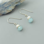 Pearl and Aquamarine Earrings Drop Dangle 14k Gold Fill Sterling Silver Handmade Blue Gemstone Jewelry March birthstone gift for mom, wife
