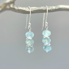 Aquamarine earrings dangle, Sterling Silver, Boho, 14k Rose Gold fill dangly handmade March Birthstone artisan gemstone jewelry for women