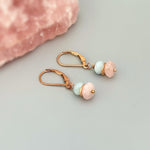 Pink Morganite and Blue Aquamarine Earrings dangle drop gold, rose gold, silver handmade dainty gemstone jewelry gift for girlfriend, sister