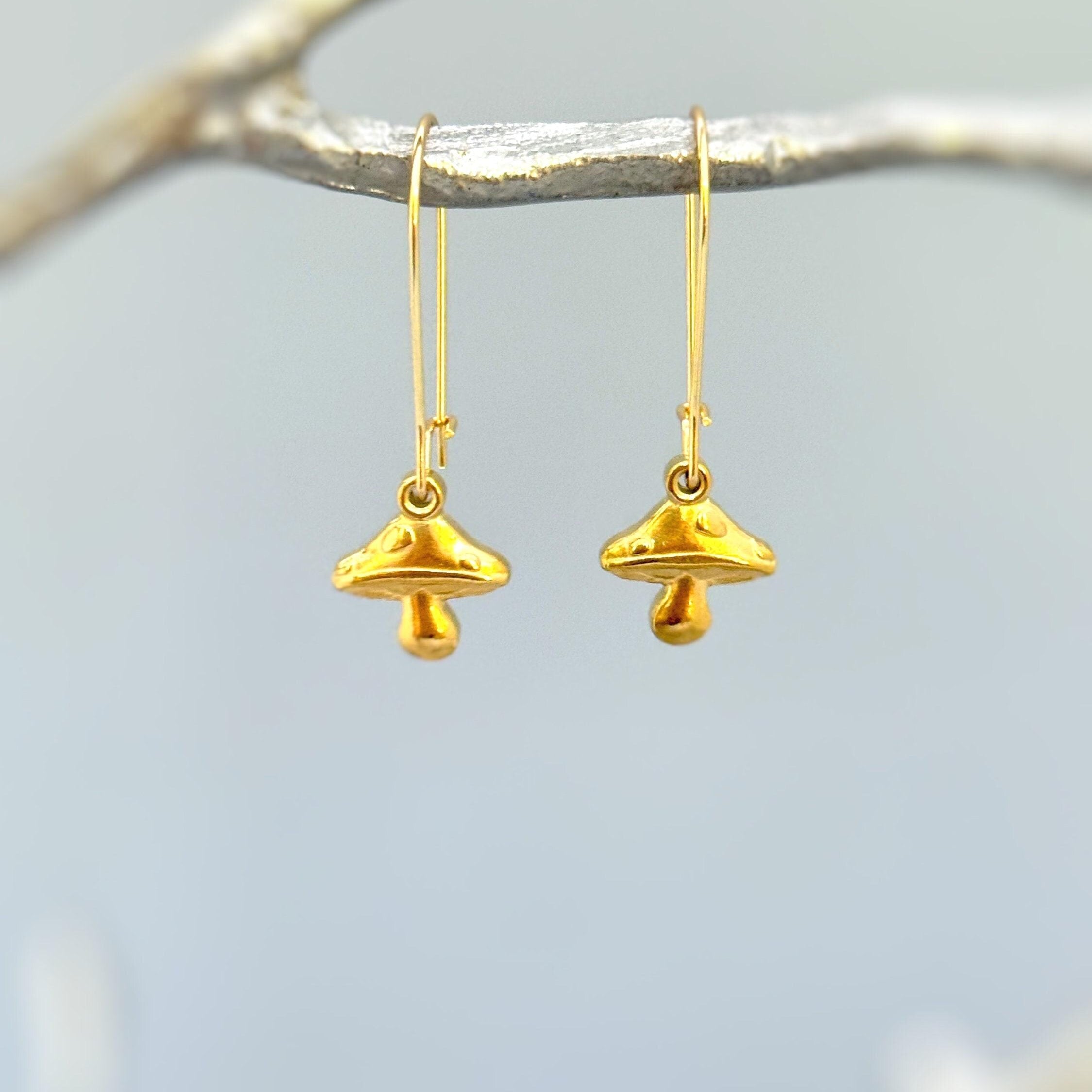 Boho Mushroom Earrings dangle gold