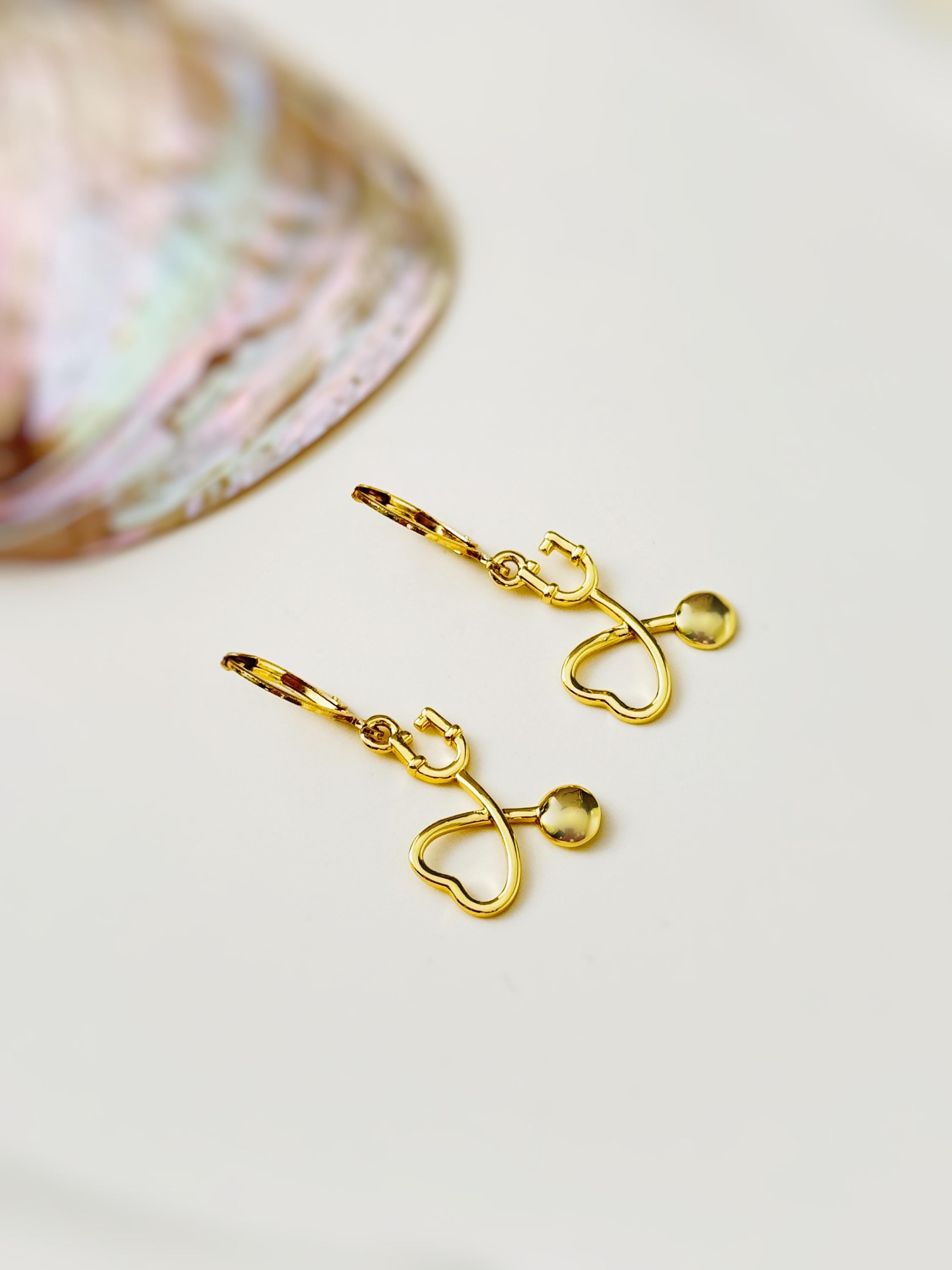 Stethoscope Earrings silver, gold heart unique nursing gift for medical school students graduation doctors rn nurse practitioners sister bff