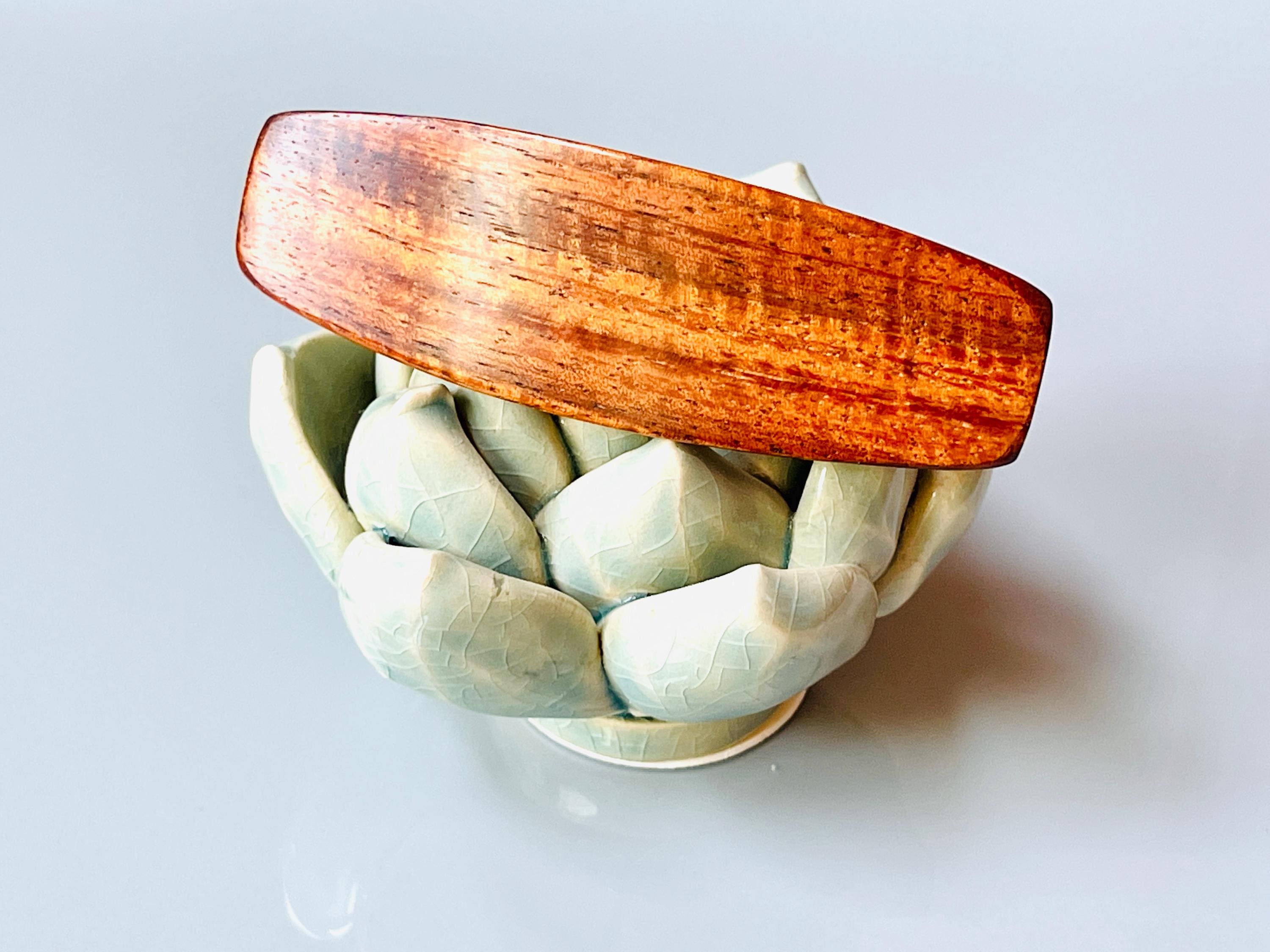 Medium Curly Koa wood barrette, AAA wood hair clip, fine hair barrette, wooden barrette,