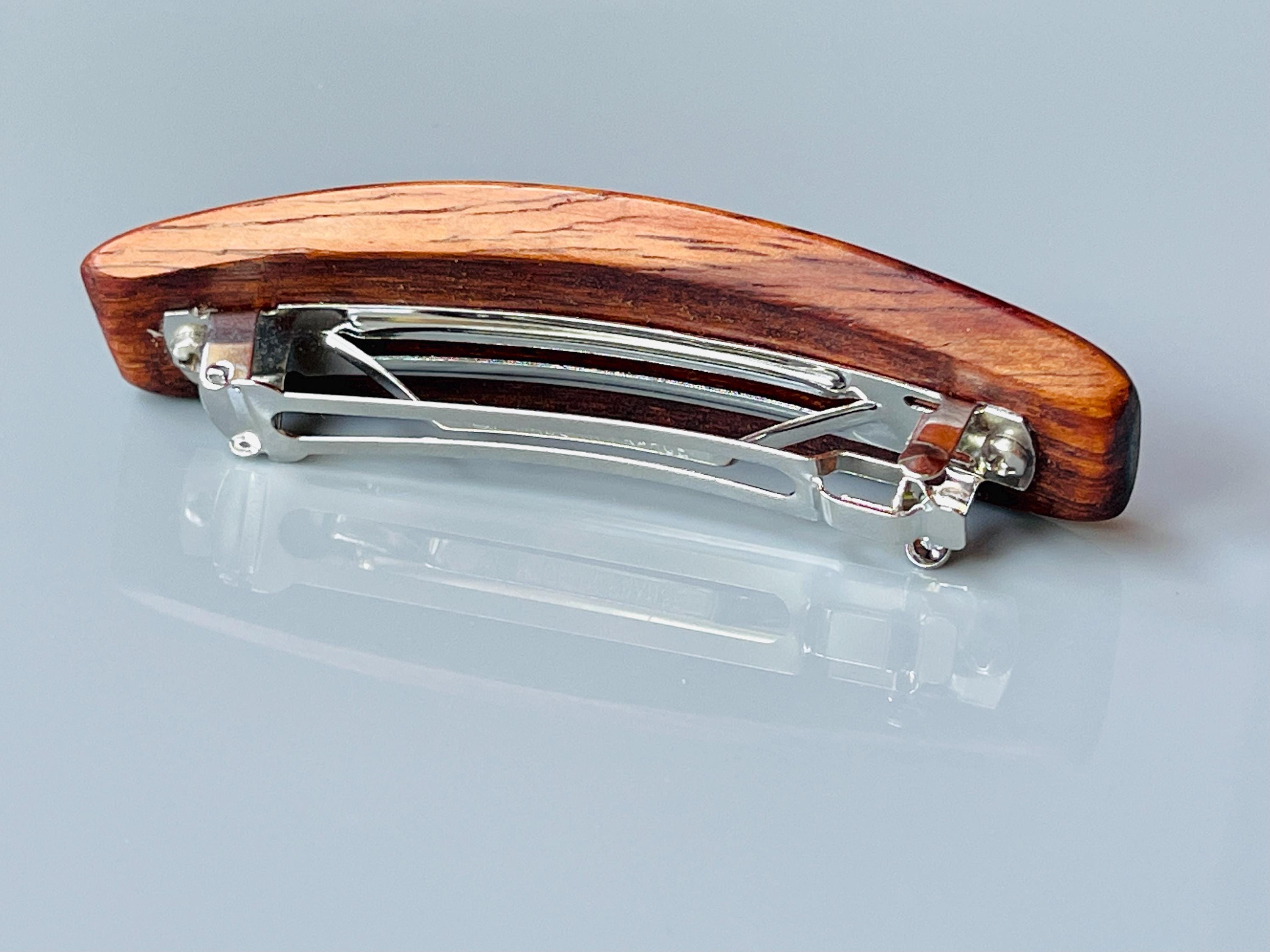 Medium Curly Koa wood barrette, AAA wood hair clip, fine hair barrette, wooden barrette,