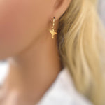 Dainty Hummingbird Earrings dangle Huggie Hoops gold, silver handmade nature jewelry unique gift for bird lovers watchers daughters sister