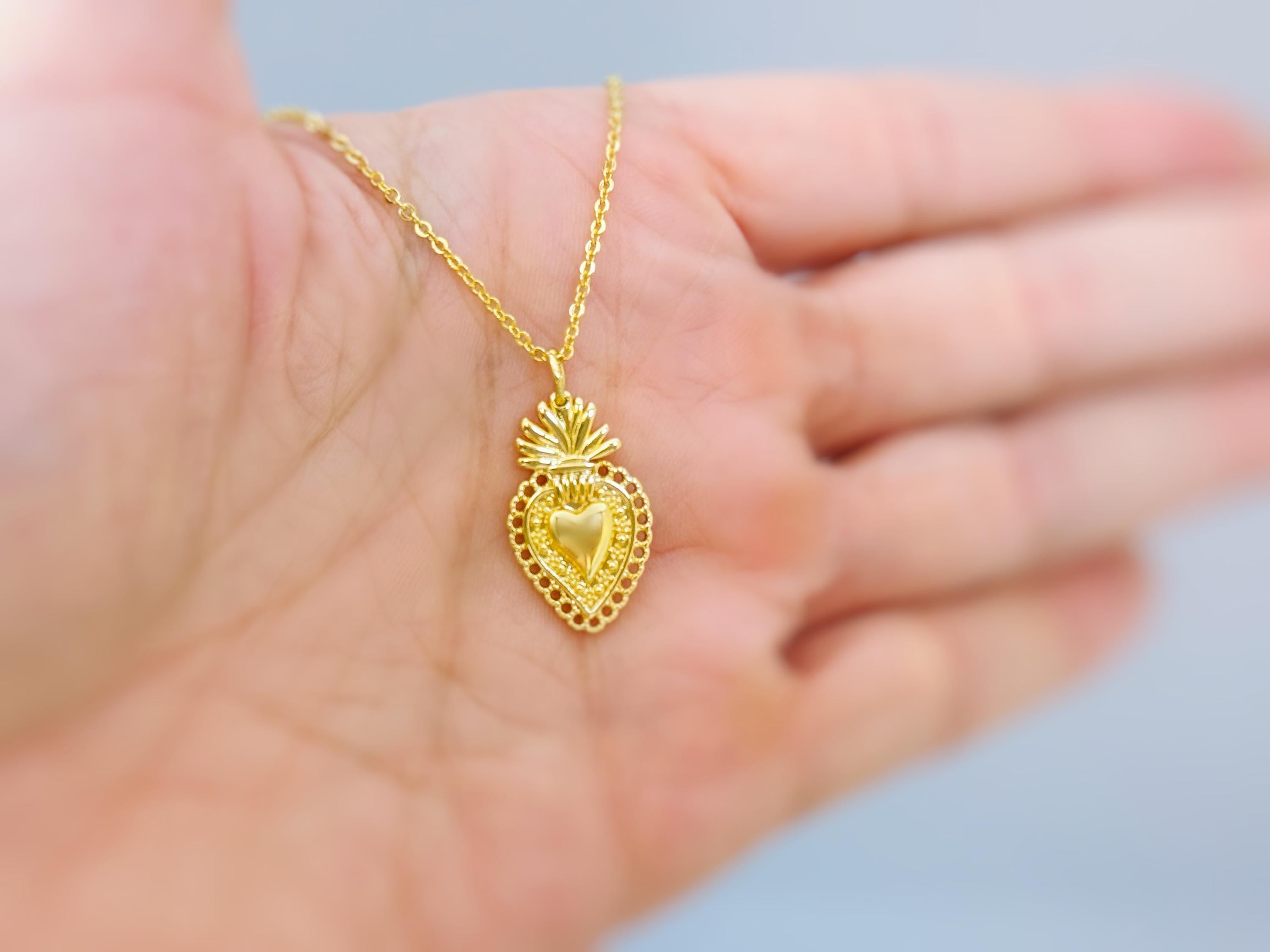 Gold Sacred Heart Necklace Dainty Catholic jewelry immaculate heart Christian faith necklace Virgin Mary religious Gift for her, women, mom