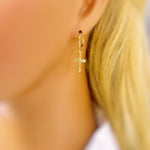 Dainty Gold Cross Earrings dangle sterling silver minimalist religious faith jewelry for women Christian communion confirmation gift for her