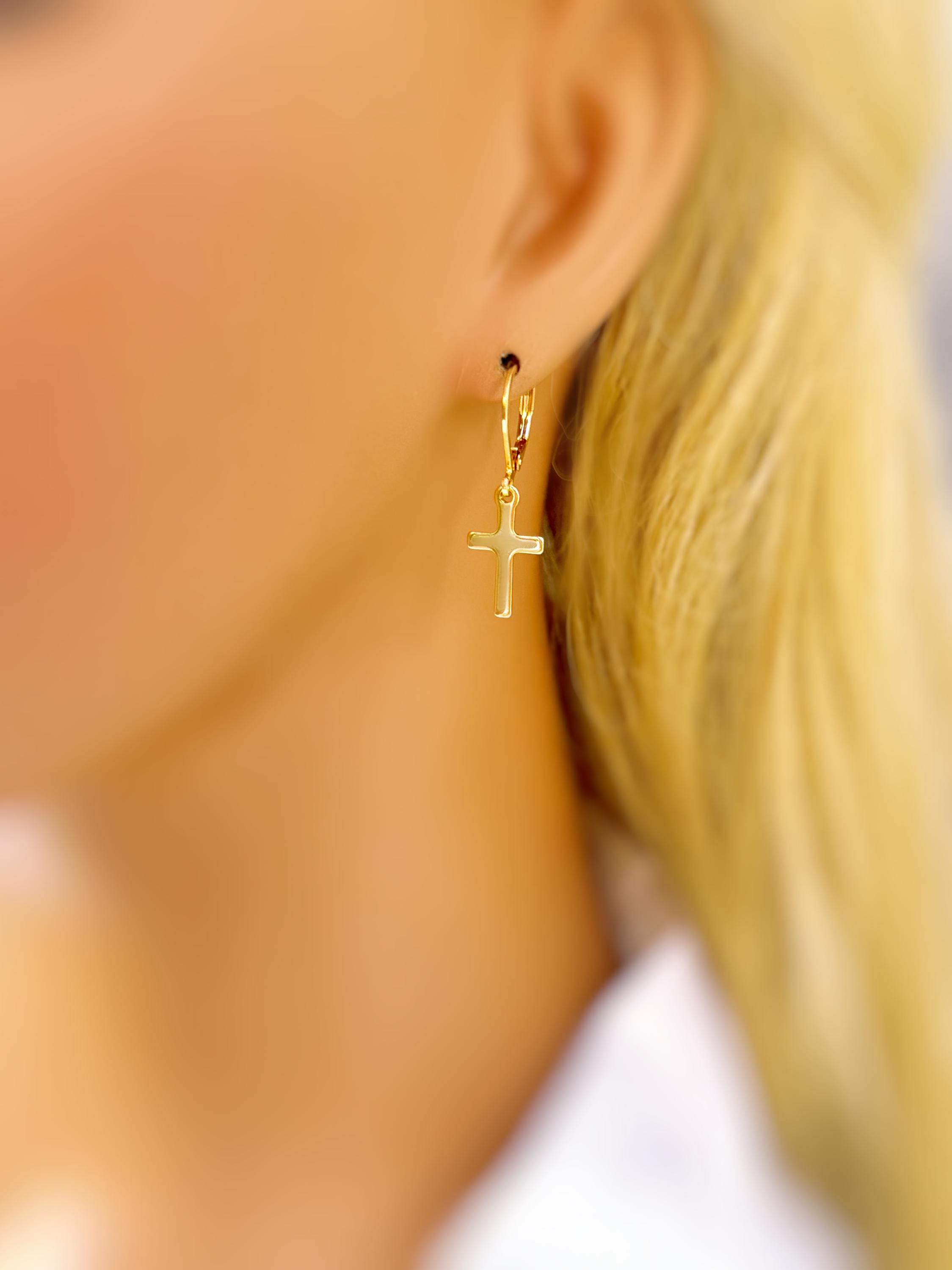 Dainty Gold Cross Earrings dangle sterling silver minimalist religious faith jewelry for women Christian communion confirmation gift for her