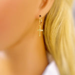 Dainty Gold Cross Earrings dangle sterling silver minimalist religious faith jewelry for women Christian communion confirmation gift for her