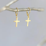 Dainty Gold Cross Earrings dangle sterling silver minimalist religious faith jewelry for women Christian communion confirmation gift for her