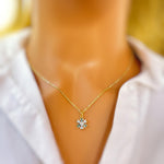 Dainty Blue and Gold Crystal Snowflake Necklace handmade winter party jewelry festive sparkling zirconia necklace for holiday parties