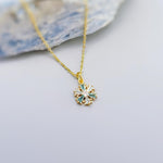 Dainty Blue and Gold Crystal Snowflake Necklace handmade winter party jewelry festive sparkling zirconia necklace for holiday parties